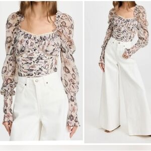 NWT Free People Intimately Brunch Date Bodysuit Floral Print In Ivory Combo $128